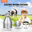 VEVOR Electric Cow Milking Machine, 6.6 Gal / 25 L 304 Stainless Steel Bucket, Automatic Pulsation Vacuum Milker, Portable Milker with Food-grade Silicone Cups and Tubes, Adjustable Pressure
