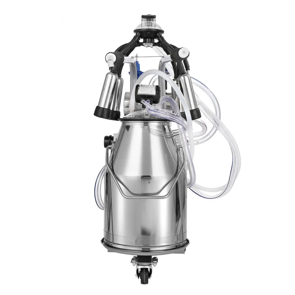 VEVOR Electric Cow Milking Machine, 6.6 Gal / 25 L 304 Stainless Steel Bucket, Automatic Pulsation Vacuum Milker, Portable Milker with Food-grade Silicone Cups and Tubes, Adjustable Pressure