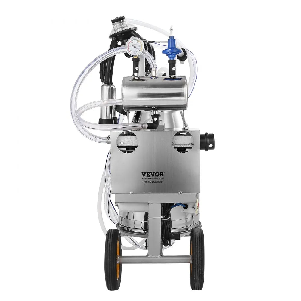 VEVOR Electric Cow Milking Machine, 6.6 Gal / 25 L 304 Stainless Steel Bucket, Automatic Pulsation Vacuum Milker, Portable Milker with Food-grade Silicone Cups and Tubes, Adjustable Pressure
