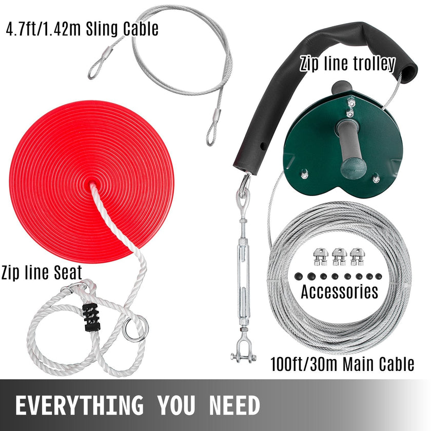Vevor 100ft Zip Line Kit Trolley Slackers Zip Lines For Backyard Entertainment