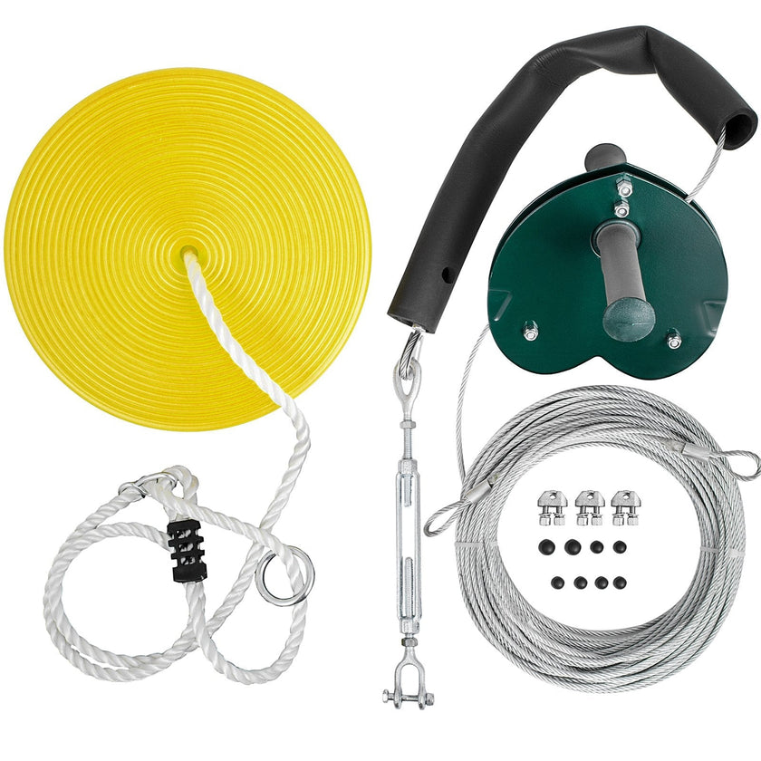 VEVOR 80ft Yellow Zip Line Kit Kids Adult Zip Line Trolley Slackers Zip Lines with Seat and Handle Heart Shaped Trolley for Backyard Entertainment