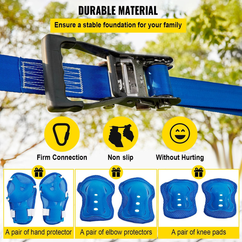 VEVOR Warrior Course, 80ft Slackline Obstacle Course, obstacle course for kids w/ 250lb Max Capacity, Slackline Training Line w/ Hanging Activities Accessories, Obstacle Course Equipment for Backyard