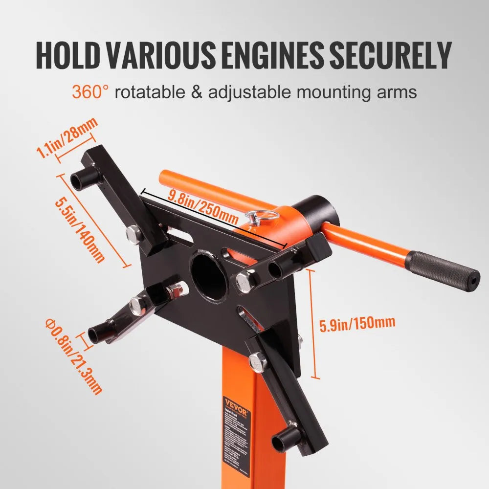 VEVOR Engine Stand, 1500LBS Rotating Engine Stand with 360 Degree Adjustable Head, Folding Steel Engine Block Stand, 5-Caster, 4 Adjustable Arms, for Vehicle Maintenance