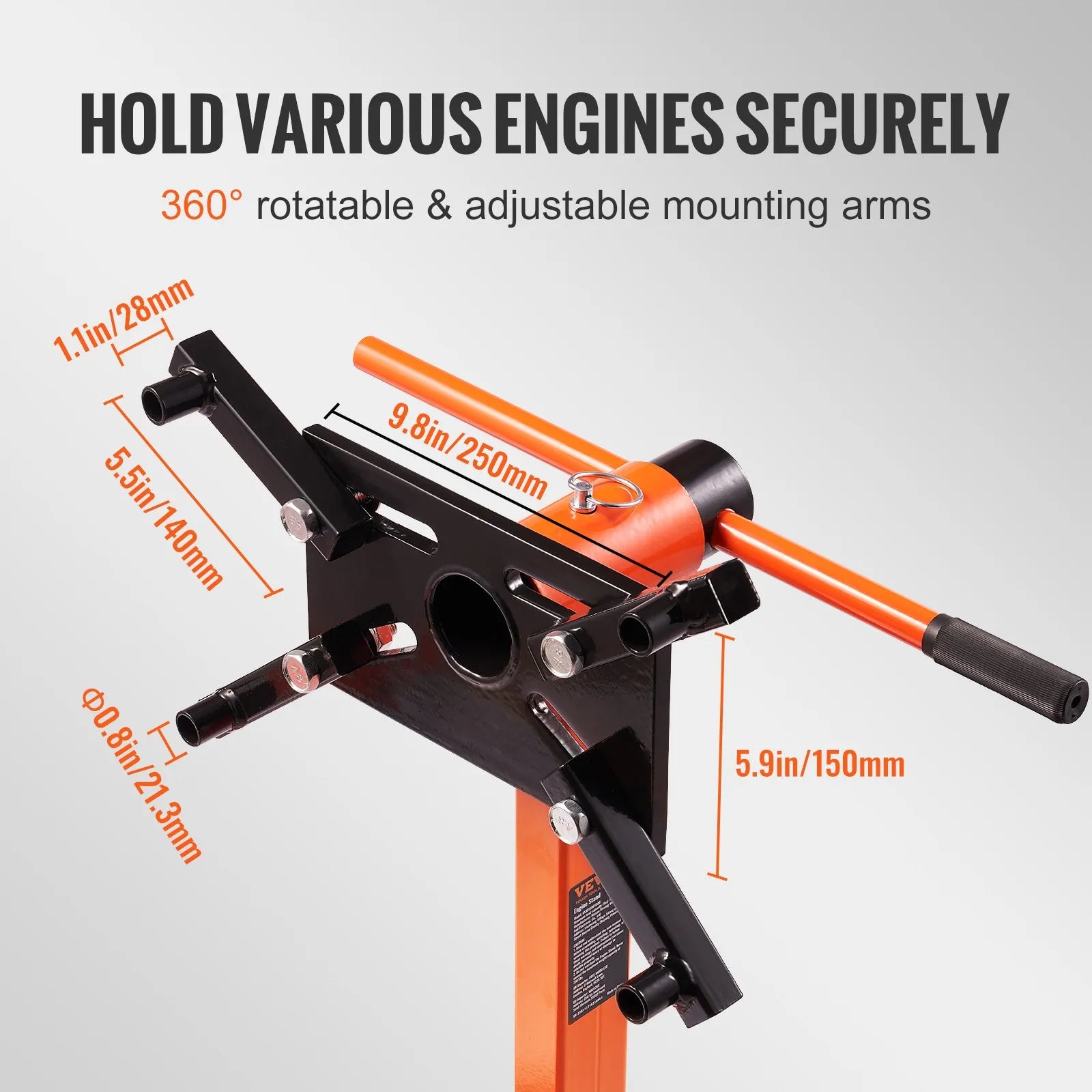 VEVOR Engine Stand, 750LBS Rotating Engine Stand with 360 Degree Adjustable Head, H-shaped Steel Engine Block Stand, 4-Caster, 4 Adjustable Arms, for Vehicle Maintenance