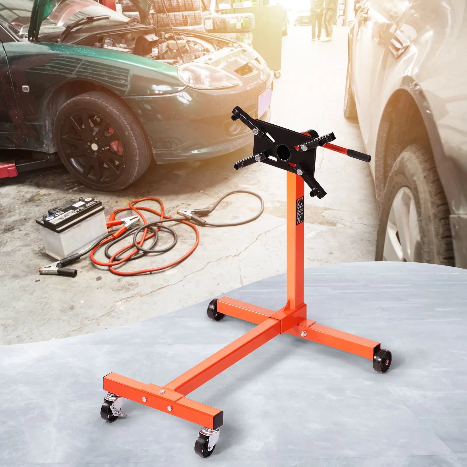 VEVOR Engine Stand, 750LBS Rotating Engine Stand with 360 Degree Adjustable Head, H-shaped Steel Engine Block Stand, 4-Caster, 4 Adjustable Arms, for Vehicle Maintenance