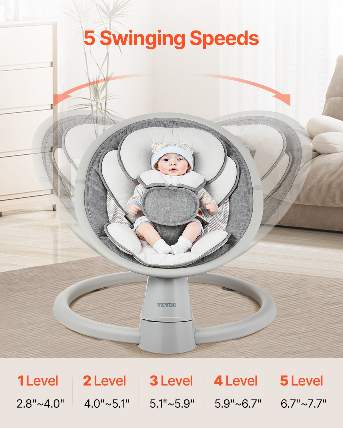 VEVOR Baby Swing for Infants 5 Speeds Remote Control Bluetooth Lullabies Cushion