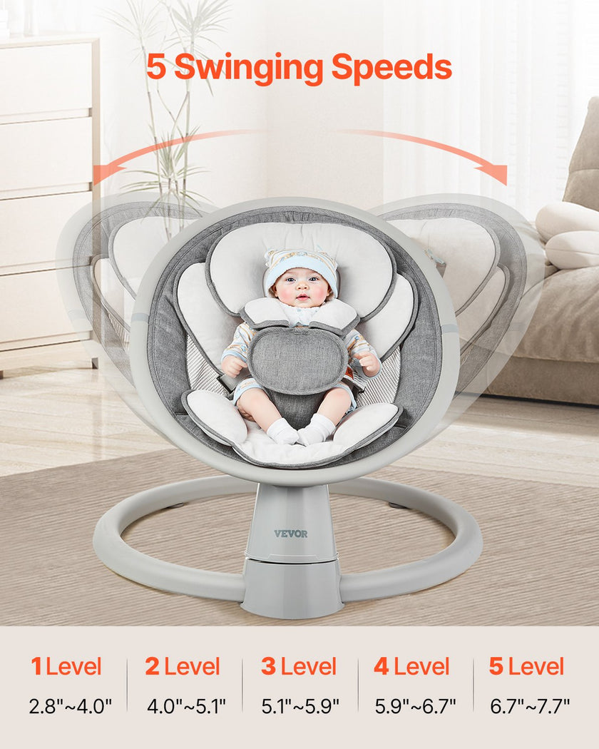 VEVOR Baby Swing for Infants 5 Speeds Remote Control Bluetooth Lullabies Cushion
