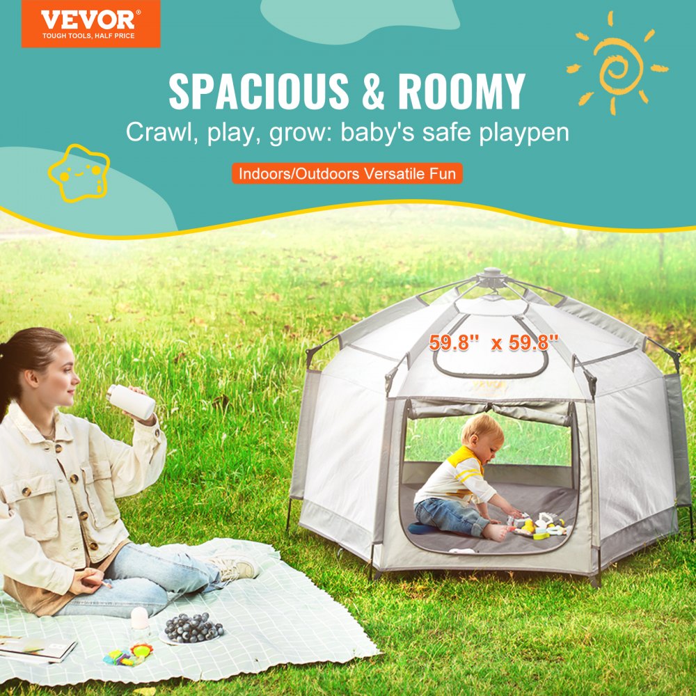 VEVOR Baby Playpen with Canopy, 59.8