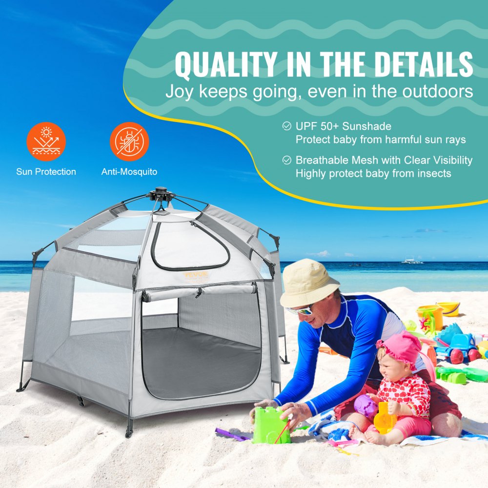 VEVOR Baby Playpen with Canopy, 59.8