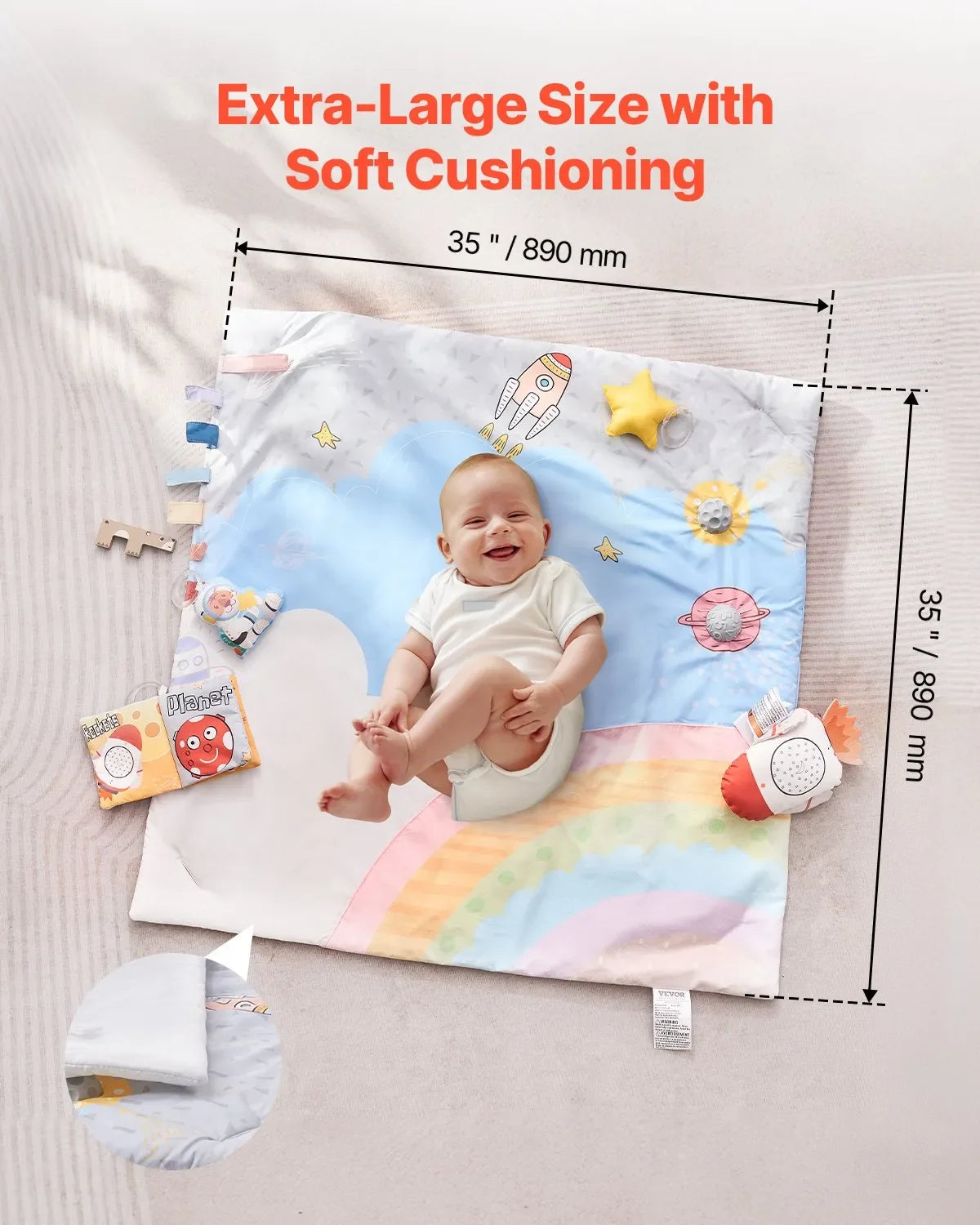 VEVOR Baby Play Gym Mat Tummy Time Activity Mat with 6 Sensory Toy 35.0