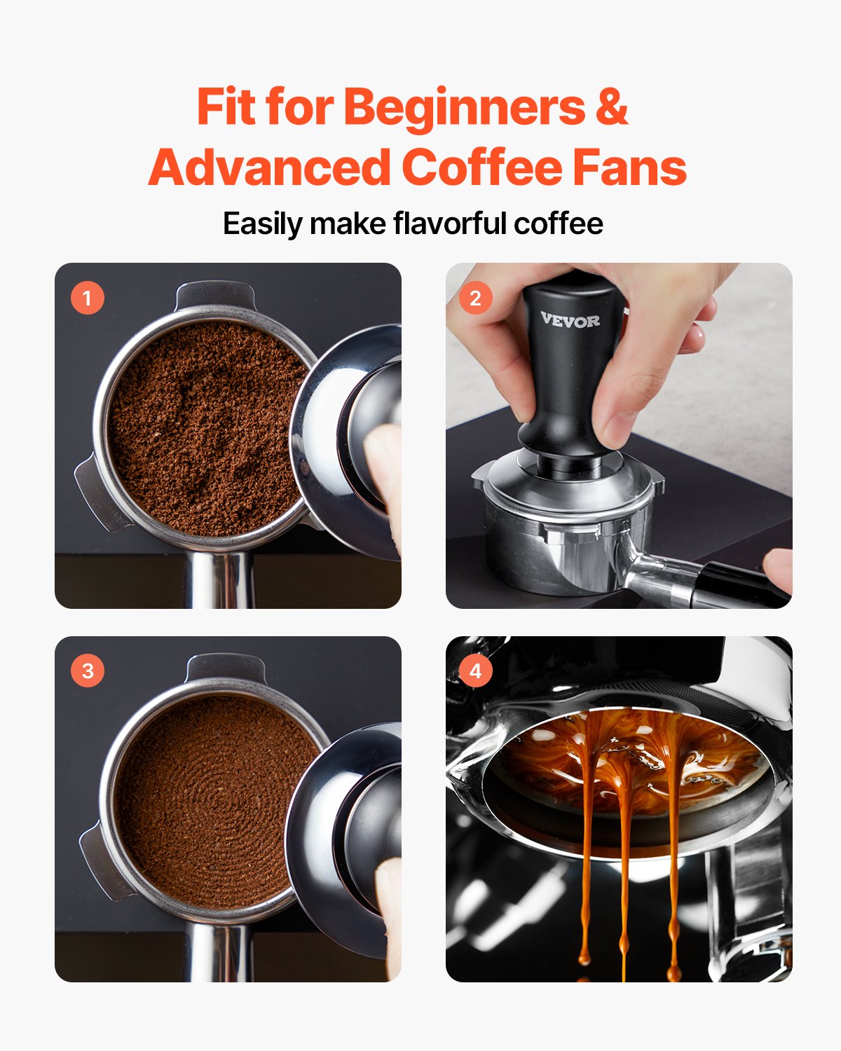 VEVOR 53mm Espresso Tamper Stainless Steel Coffee Tamper with Spring