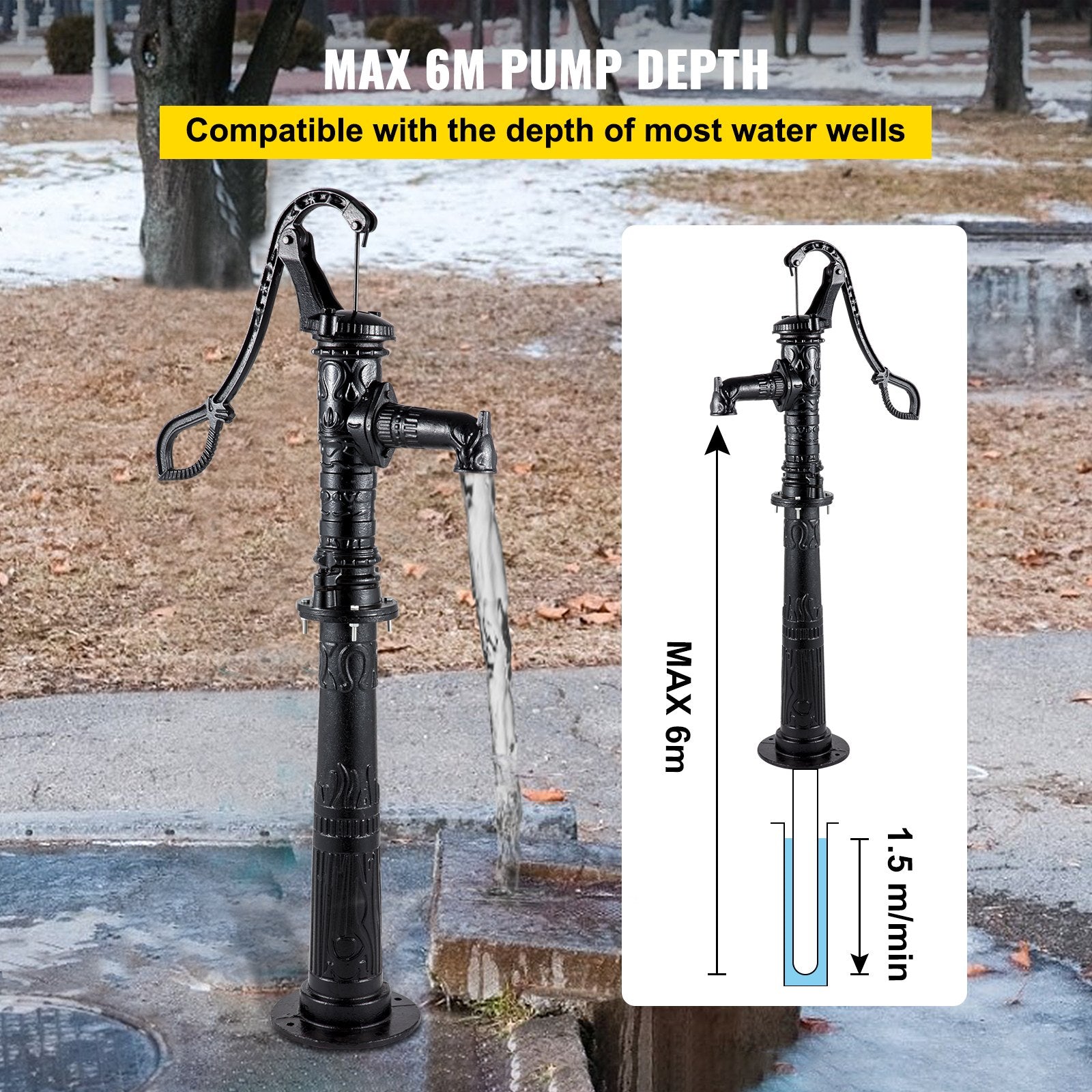 VEVOR Hand Water Pump w/ Stand, 15.7 x 9.4 x 53.1 inch Pitcher Pump & 26 inch Pump Stand w/ Pre-set 1/2