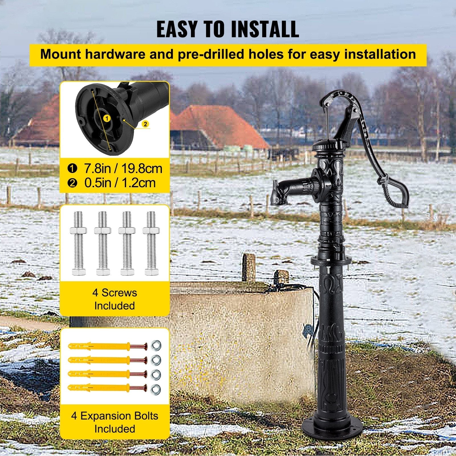 VEVOR Hand Water Pump w/ Stand, 15.7 x 9.4 x 53.1 inch Pitcher Pump & 26 inch Pump Stand w/ Pre-set 1/2