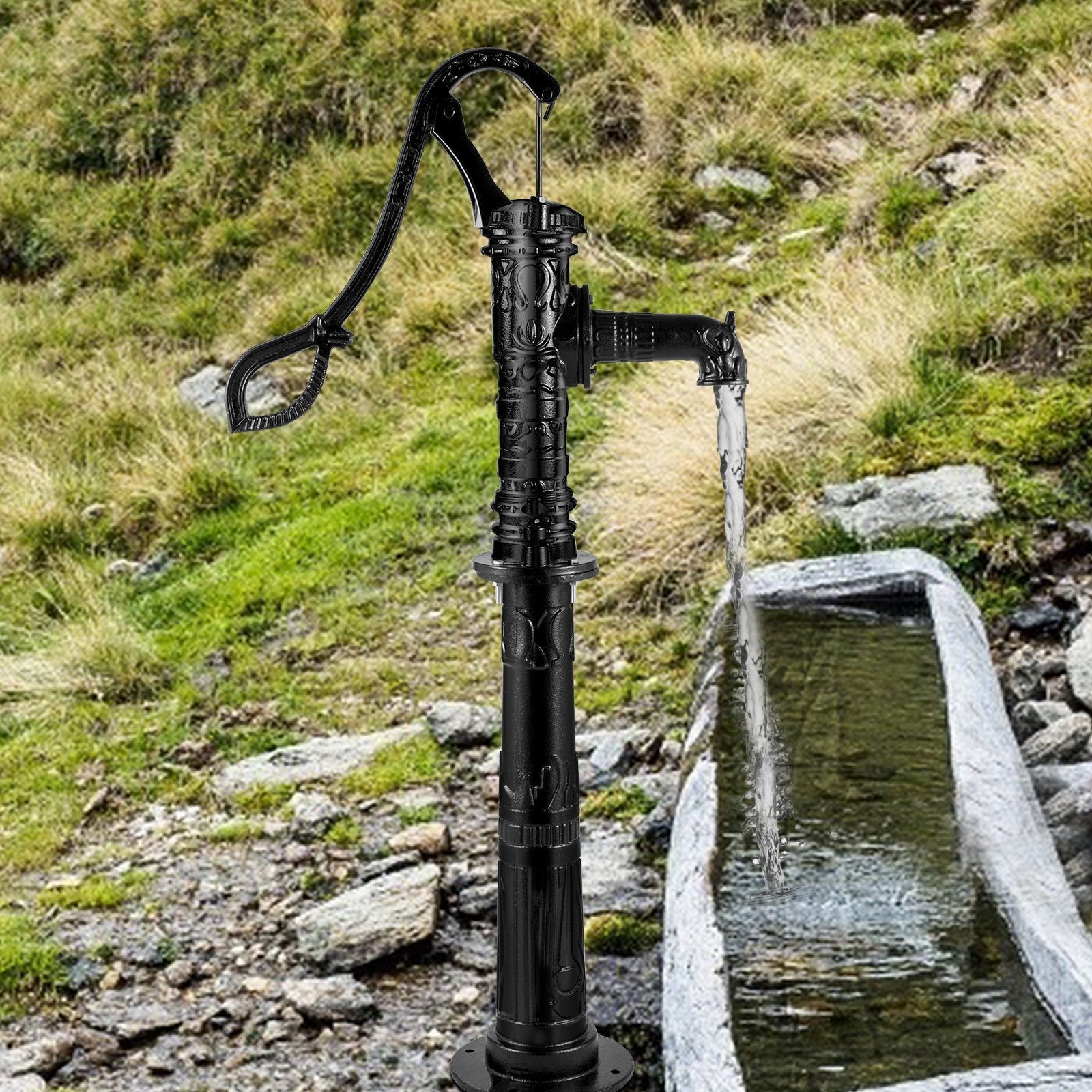 VEVOR Hand Water Pump w/ Stand, 15.7 x 9.4 x 53.1 inch Pitcher Pump & 26 inch Pump Stand w/ Pre-set 1/2