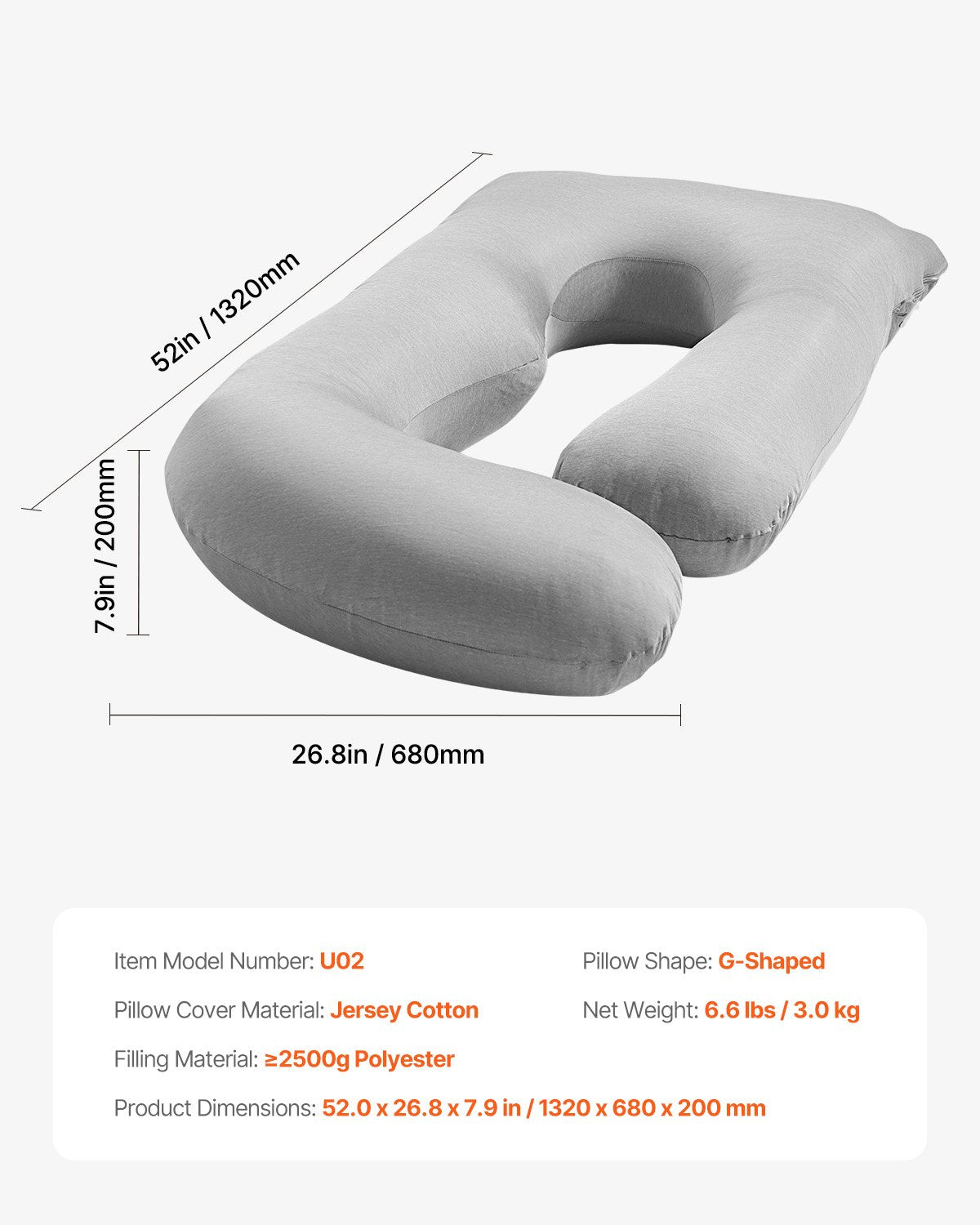 VEVOR Pregnancy Pillow G-Shaped Full Body Maternity Pillow Soft and Breathable