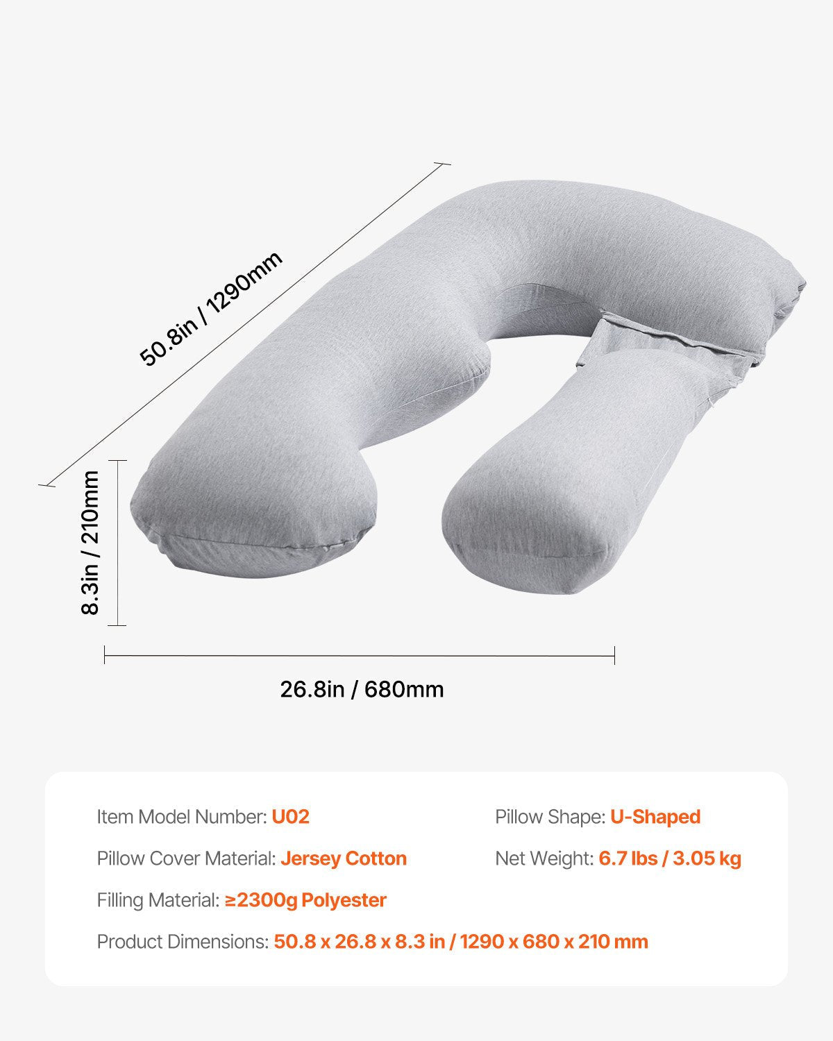 VEVOR Pregnancy Pillow U-Shaped Full Body Maternity Pillow Soft and Breathable