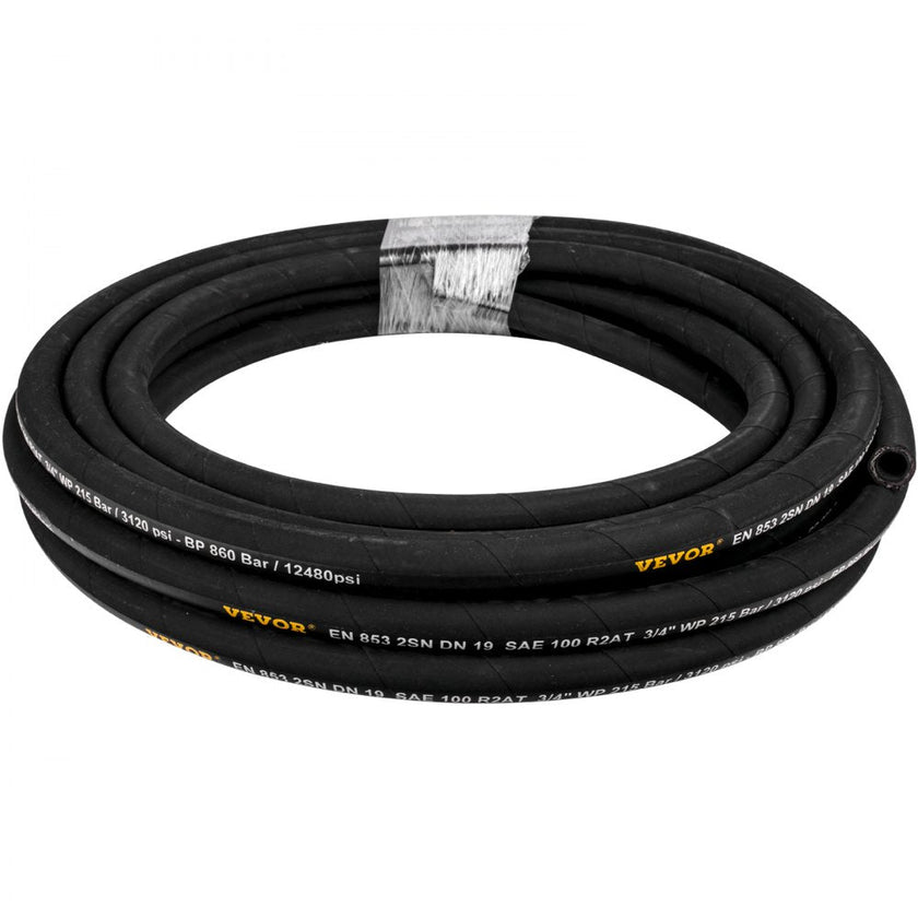 VEVOR Hydraulic Hose 1/4 inch x 100 ft, Coiled Hydraulic Hose 5800 PSI, Rubber Hydraulic Hose with 2 High-Tensile Steel Wire Braid, Bulk Hydraulic Hose -20? to 140?, Hydraulic Oil Flexible Hose
