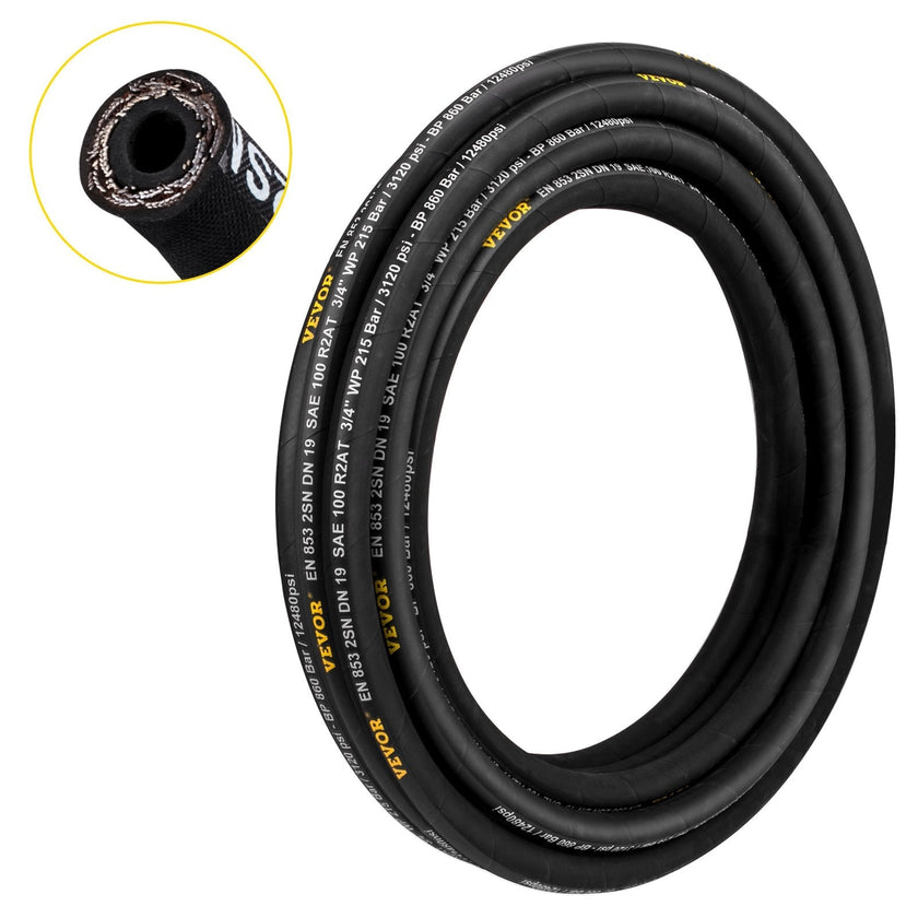 VEVOR Hydraulic Hose, Coiled Hydraulic Hose 50 ft, Bulk Hydraulic Hose 3120 PSI