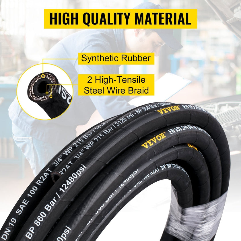 VEVOR Hydraulic Hose, Coiled Hydraulic Hose 50 ft, Bulk Hydraulic Hose 3120 PSI