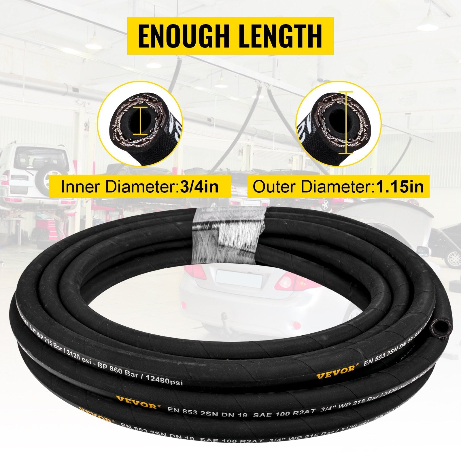 VEVOR Hydraulic Hose, Coiled Hydraulic Hose 50 ft, Bulk Hydraulic Hose 3120 PSI