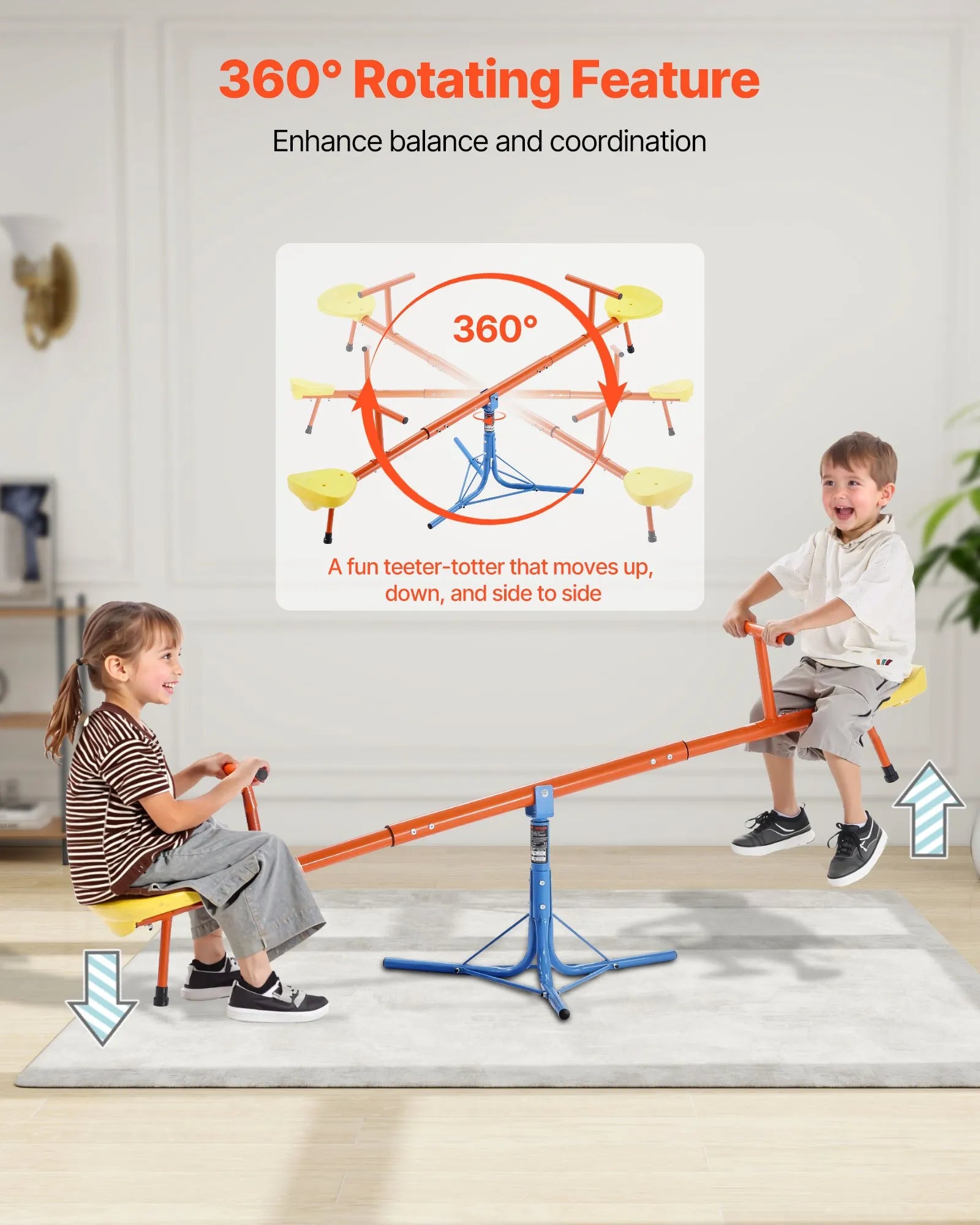 VEVOR Kids Seesaw 100 lbs Capacity 360 Degrees Rotating Teeter Totter Aged 3+