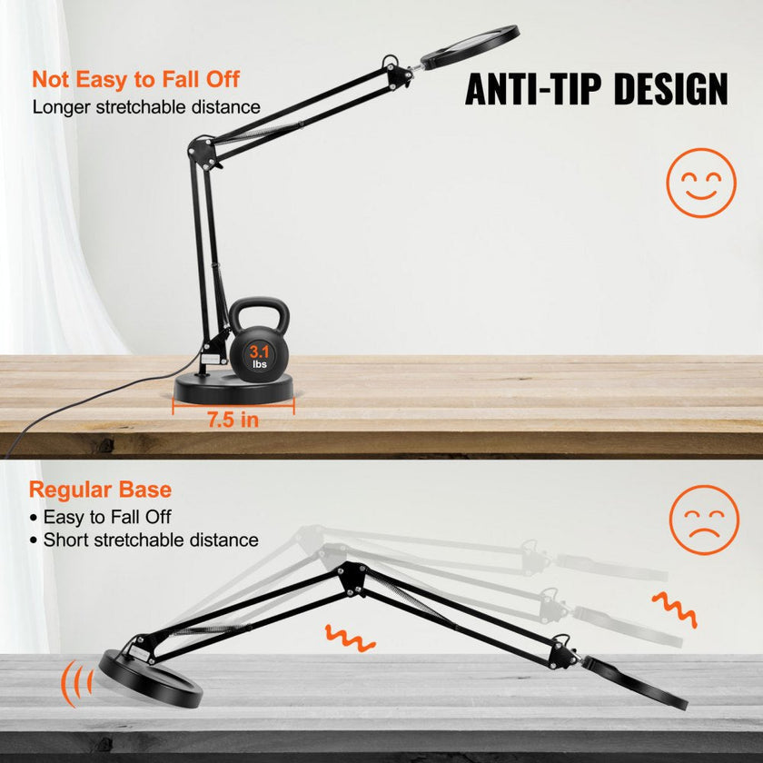 VEVOR Magnifying Glass with Light & Base 5X Magnifying Lamp 4.3
