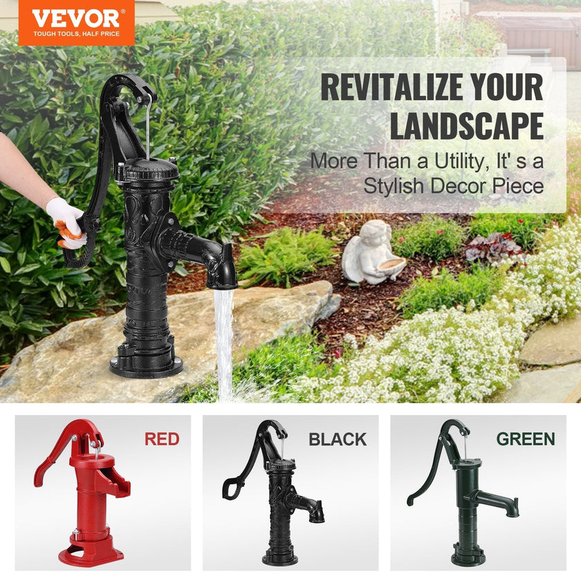 VEVOR Antique Well Hand Pitcher Pump, 22 ft Maximum Lift, Cast Iron Manual Hand Water Pump with Ergonomic Handle G1-5/8