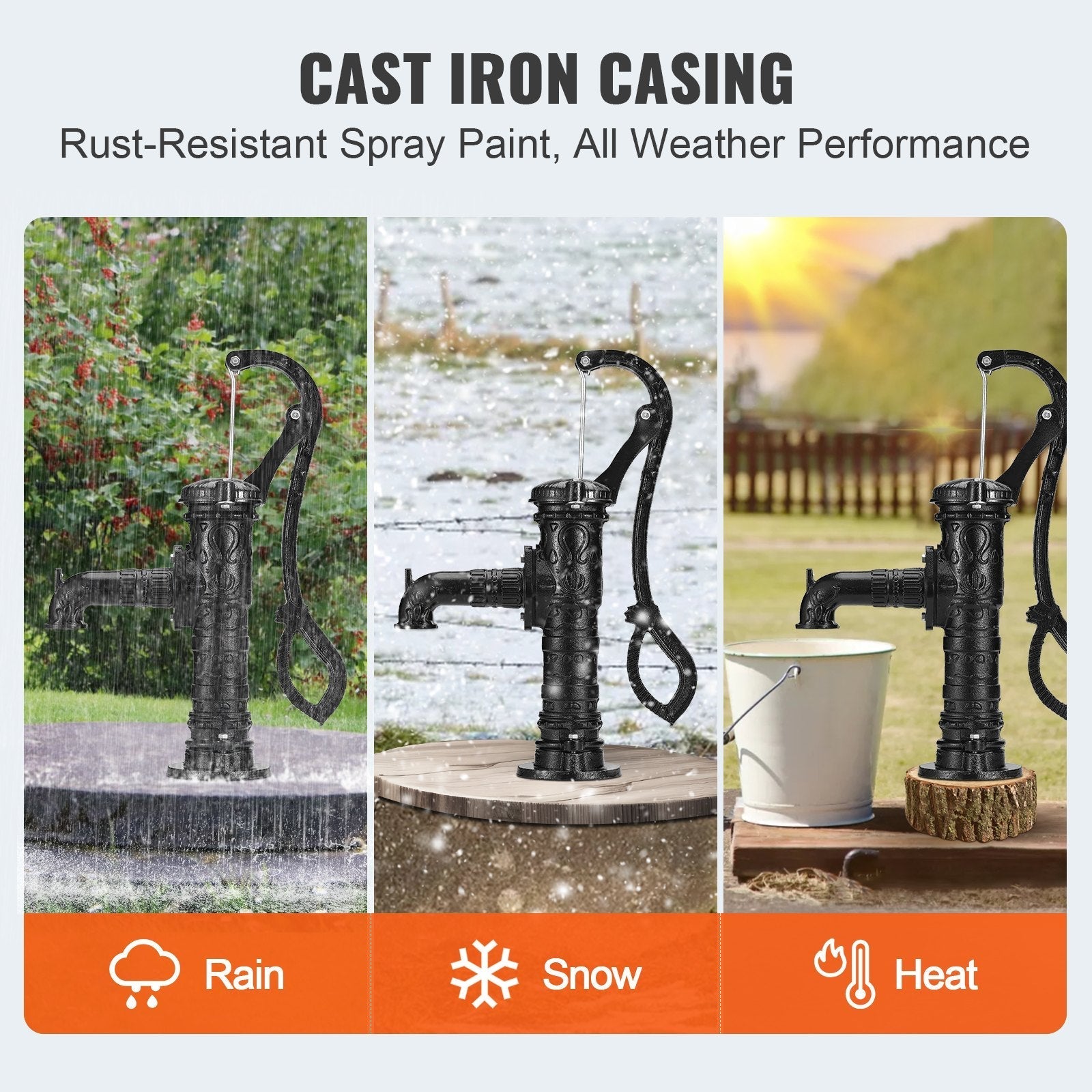 VEVOR Antique Well Hand Pitcher Pump, 22 ft Maximum Lift, Cast Iron Manual Hand Water Pump with Ergonomic Handle G1-5/8