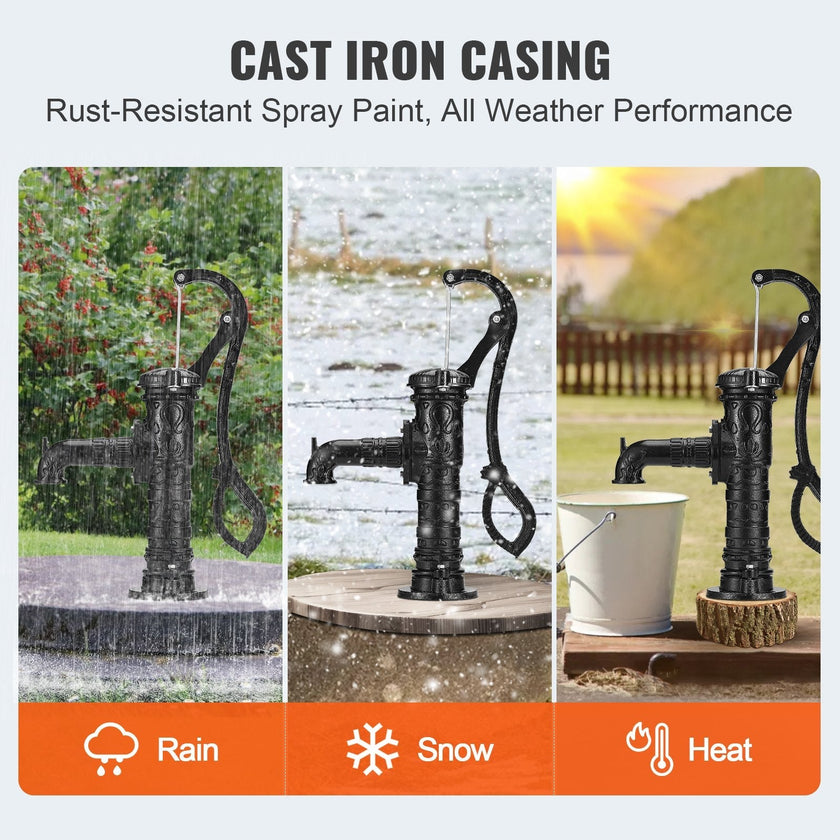 VEVOR Antique Well Hand Pitcher Pump, 22 ft Maximum Lift, Cast Iron Manual Hand Water Pump with Ergonomic Handle G1-5/8