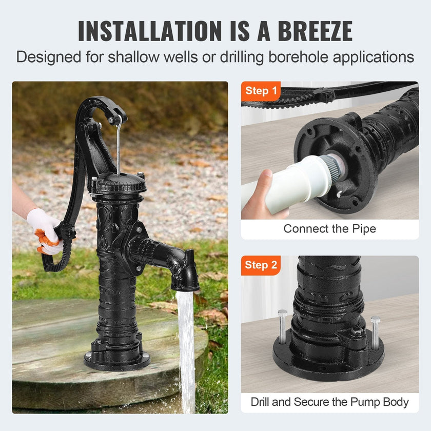 VEVOR Antique Well Hand Pitcher Pump, 22 ft Maximum Lift, Cast Iron Manual Hand Water Pump with Ergonomic Handle G1-5/8