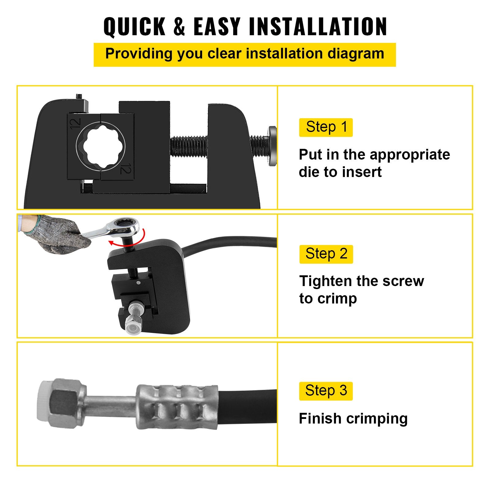 VEVOR 7843B Manual A/C Hose Crimper Kit,Handheld Air Hose Crimper Tool Kit with 4 Dies Whole Set #6#8#10#12,A/C Hose Crimper Repair Tool Kit Die Set,for Crimping Automotive Air Conditioning Pipes