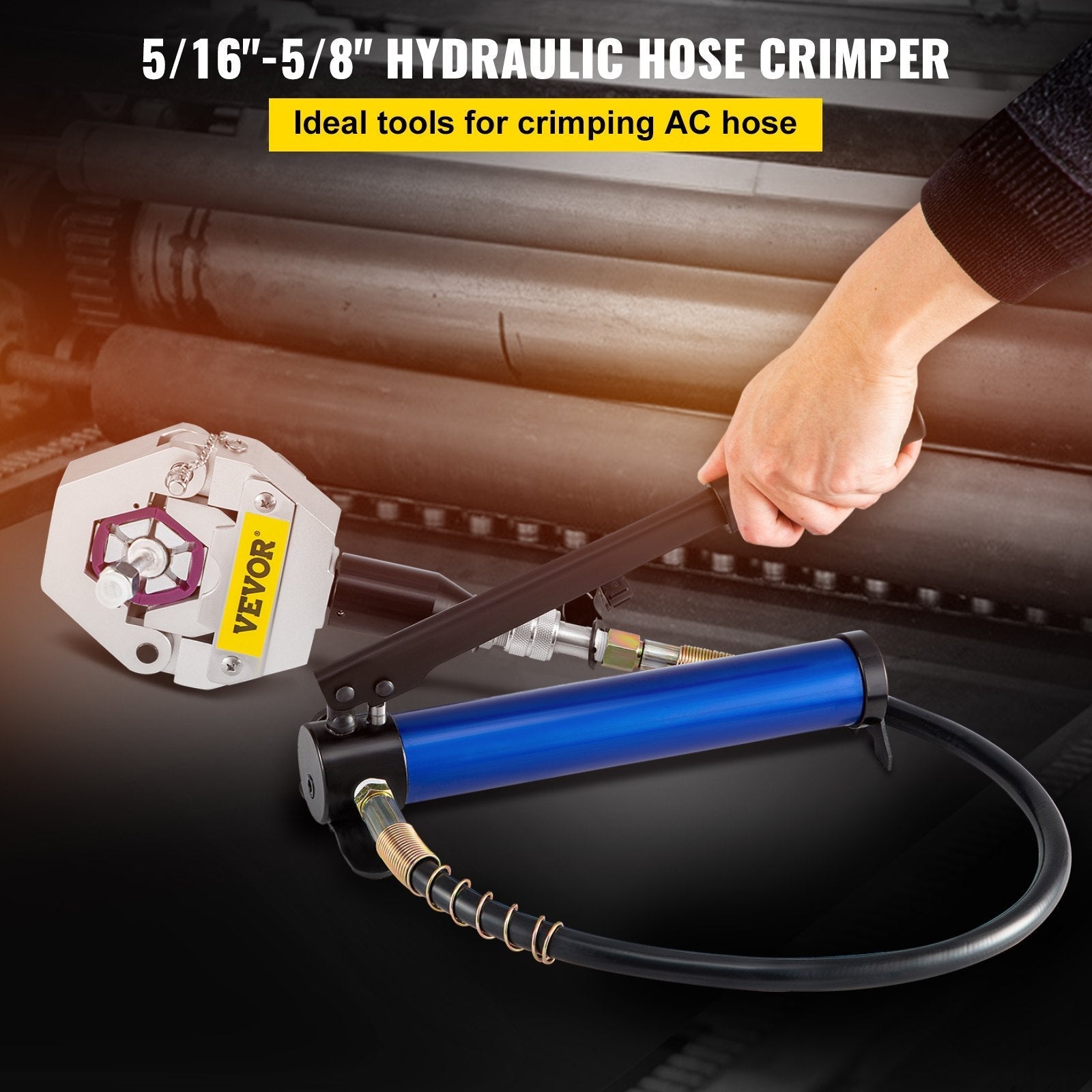 VEVOR Manually Operated AC Hose Crimper FS-7842B Separable Hydraulic Hose Crimper Kit Manual Piston Valve For Aluminum Pump Air Conditioning Repair with 7 Dies Whole Set Handheld AC Hose