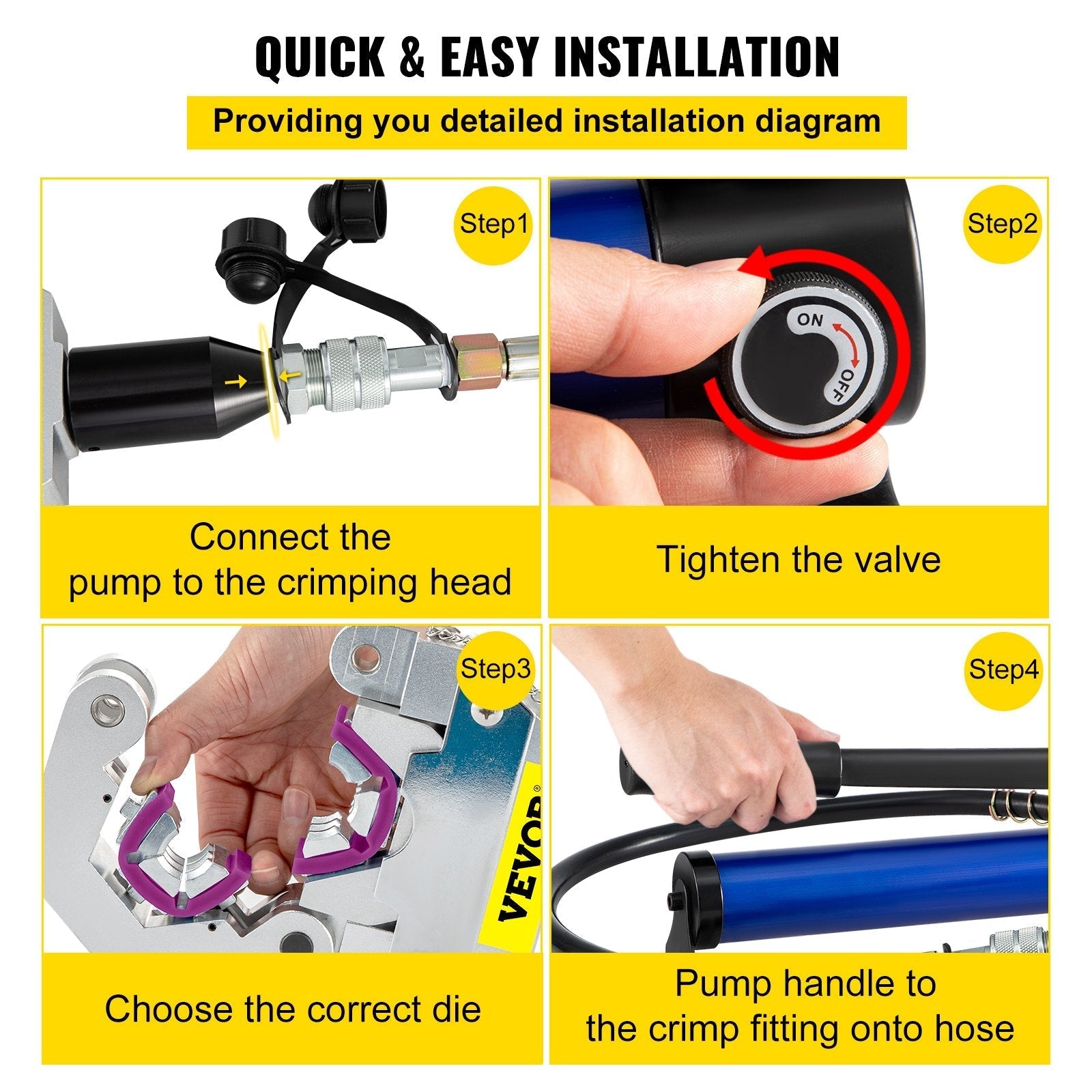 VEVOR Manually Operated AC Hose Crimper FS-7842B Separable Hydraulic Hose Crimper Kit Manual Piston Valve For Aluminum Pump Air Conditioning Repair with 7 Dies Whole Set Handheld AC Hose