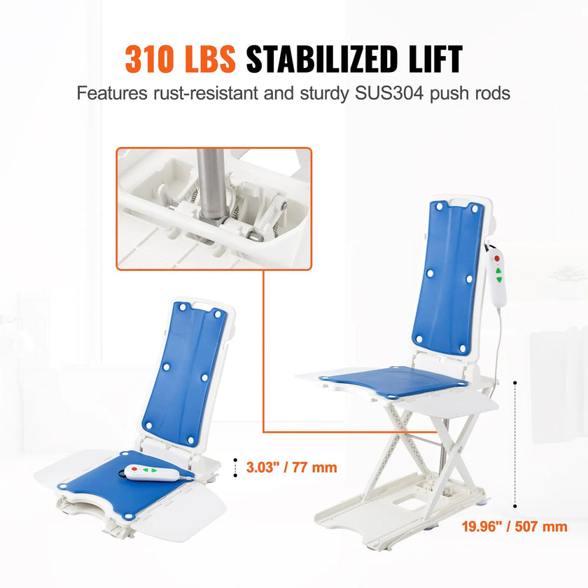 VEVOR Electric Chair Lift, Devices to Lift Elderly off Floor for Elderly, 3.03-19.96 inch Height Adjustable, Support Up to 310 LBS, 45° Tilt for Comfortable Leaning, for Seniors, Patient, Elderly