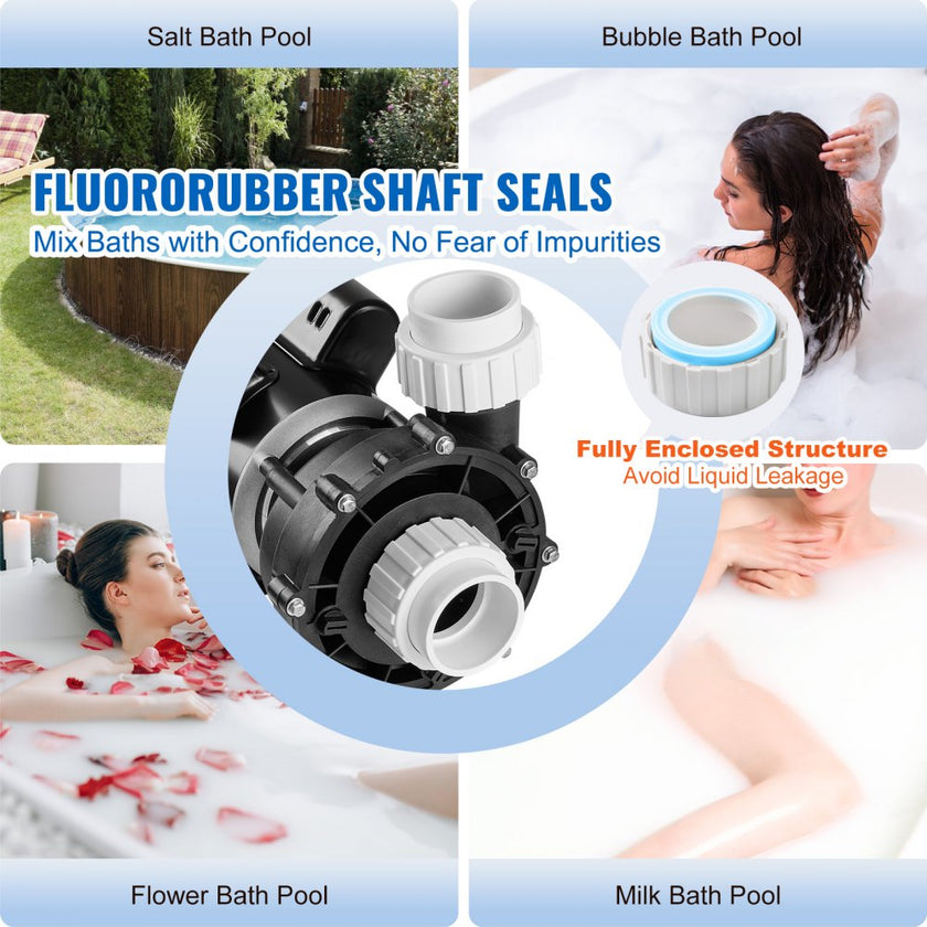 VEVOR 2 Speed SPA Pump, 48-Frame, AC 110-120V Hot Tub SPA Pump, 1.5HP/150GPM/42.65ft High Speed or 0.46HP/70GPM/9.18ft Low Speed, 2