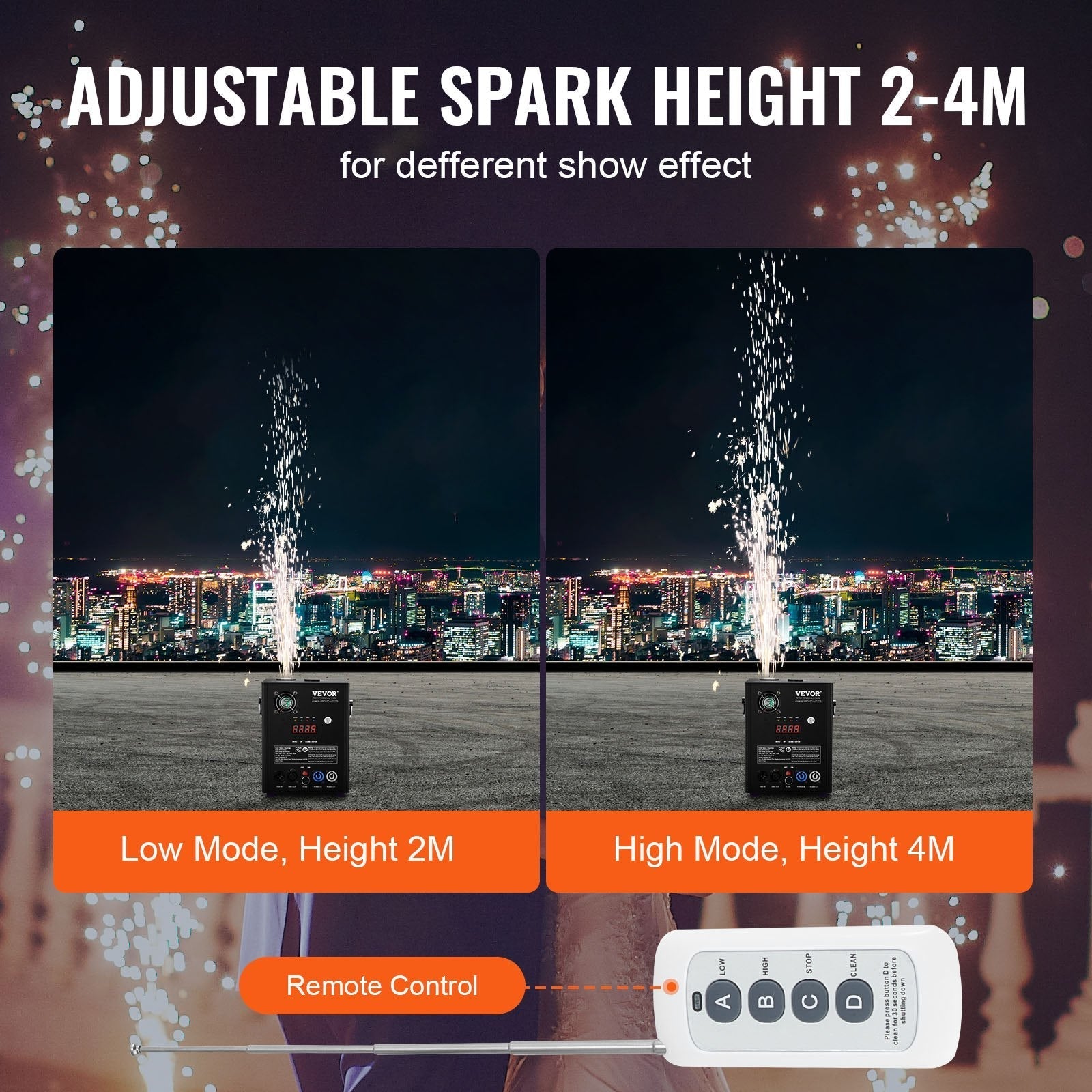 VEVOR Cold Spark Firework Machine 500W 6.6-13ft Stage DJ Wedding Event Party