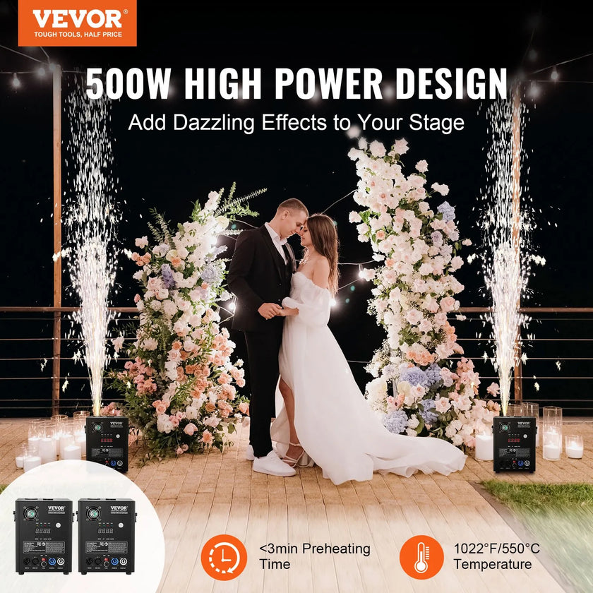 VEVOR Cold Spark Firework Machine x2 500W 6.6-13ft Stage DJ Wedding Event Party