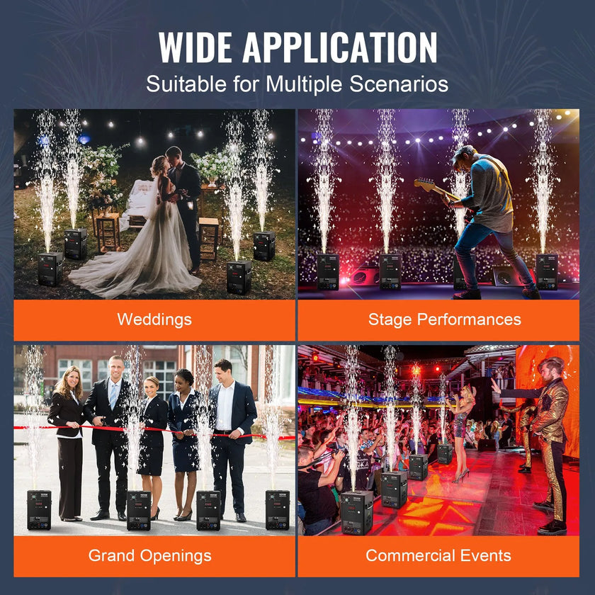 VEVOR Cold Spark Firework Machinex4 700W 6.6-16.4ft Stage DJ Wedding Event Party