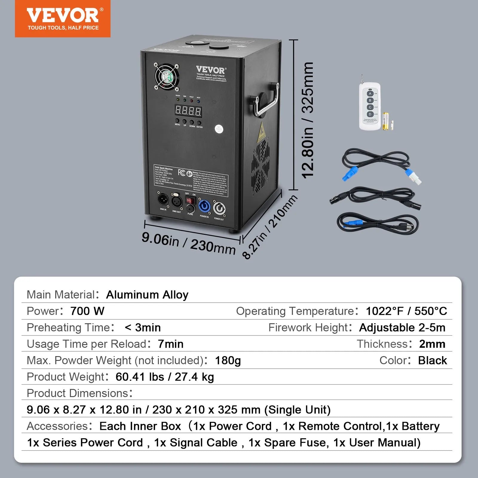VEVOR Cold Spark Firework Machinex4 700W 6.6-16.4ft Stage DJ Wedding Event Party