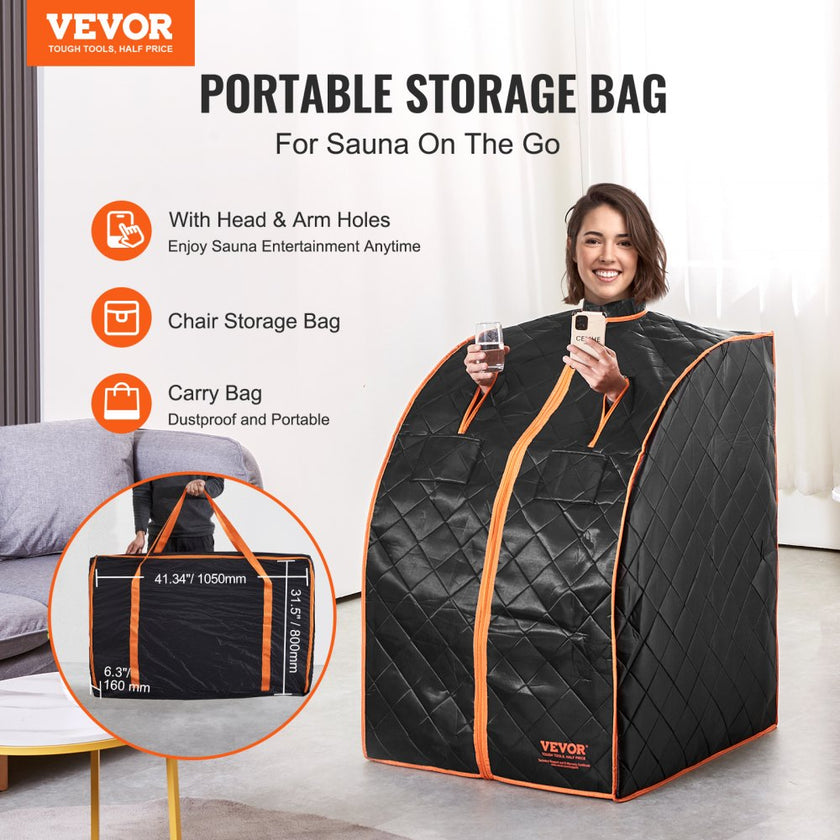 VEVOR Sauna Blanket for Detoxification, 1050W Portable Far Infrared Sauna Tent for Home, 104- 167?, 1-60 Minutes Timer , Personal Sauna Box for Home Spa Indoor Black 27.56 x 31.5 x 38.58 inch