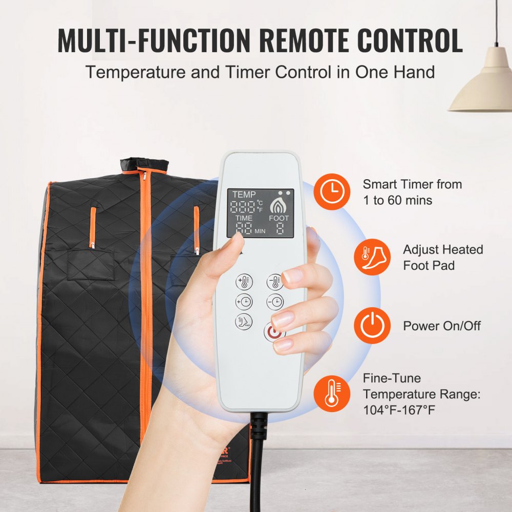 VEVOR Sauna Blanket for Detoxification, 1050W Portable Far Infrared Sauna Tent for Home, 104- 167?, 1-60 Minutes Timer , Personal Sauna Box for Home Spa Indoor Black 27.56 x 31.5 x 38.58 inch