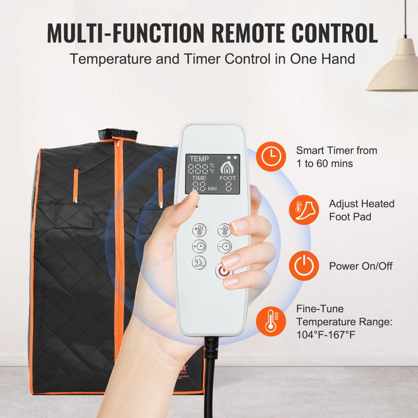 VEVOR Sauna Blanket for Detoxification, 1050W Portable Far Infrared Sauna Tent for Home, 104- 167?, 1-60 Minutes Timer , Personal Sauna Box for Home Spa Indoor Black 27.56 x 31.5 x 38.58 inch