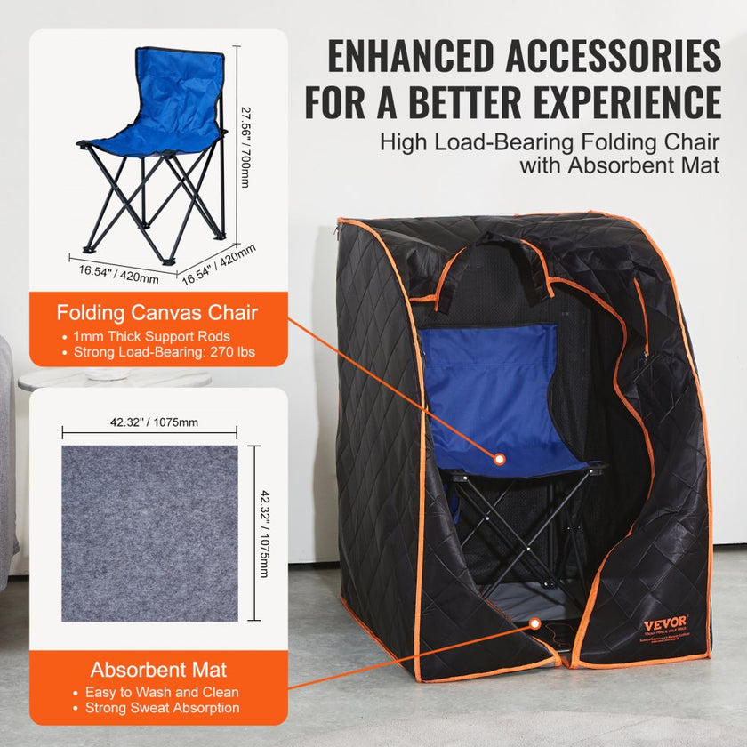 VEVOR Sauna Blanket for Detoxification, 1050W Portable Far Infrared Sauna Tent for Home, 104- 167?, 1-60 Minutes Timer , Personal Sauna Box for Home Spa Indoor Black 27.56 x 31.5 x 38.58 inch