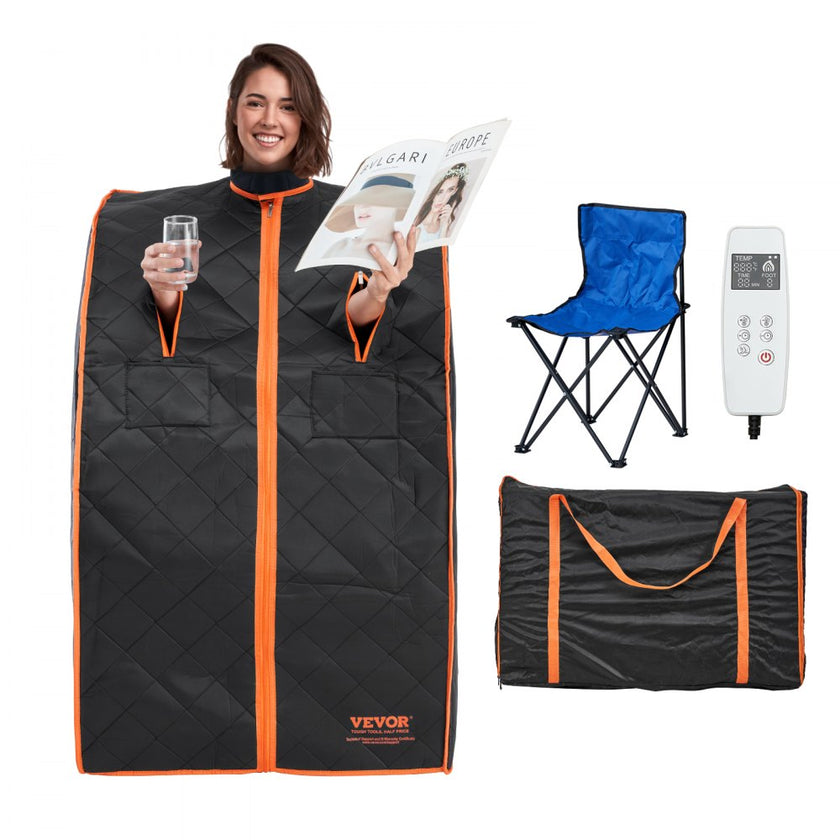 VEVOR Sauna Blanket for Detoxification, 1050W Portable Far Infrared Sauna Tent for Home, 104- 167?, 1-60 Minutes Timer , Personal Sauna Box for Home Spa Indoor Black 27.56 x 31.5 x 38.58 inch