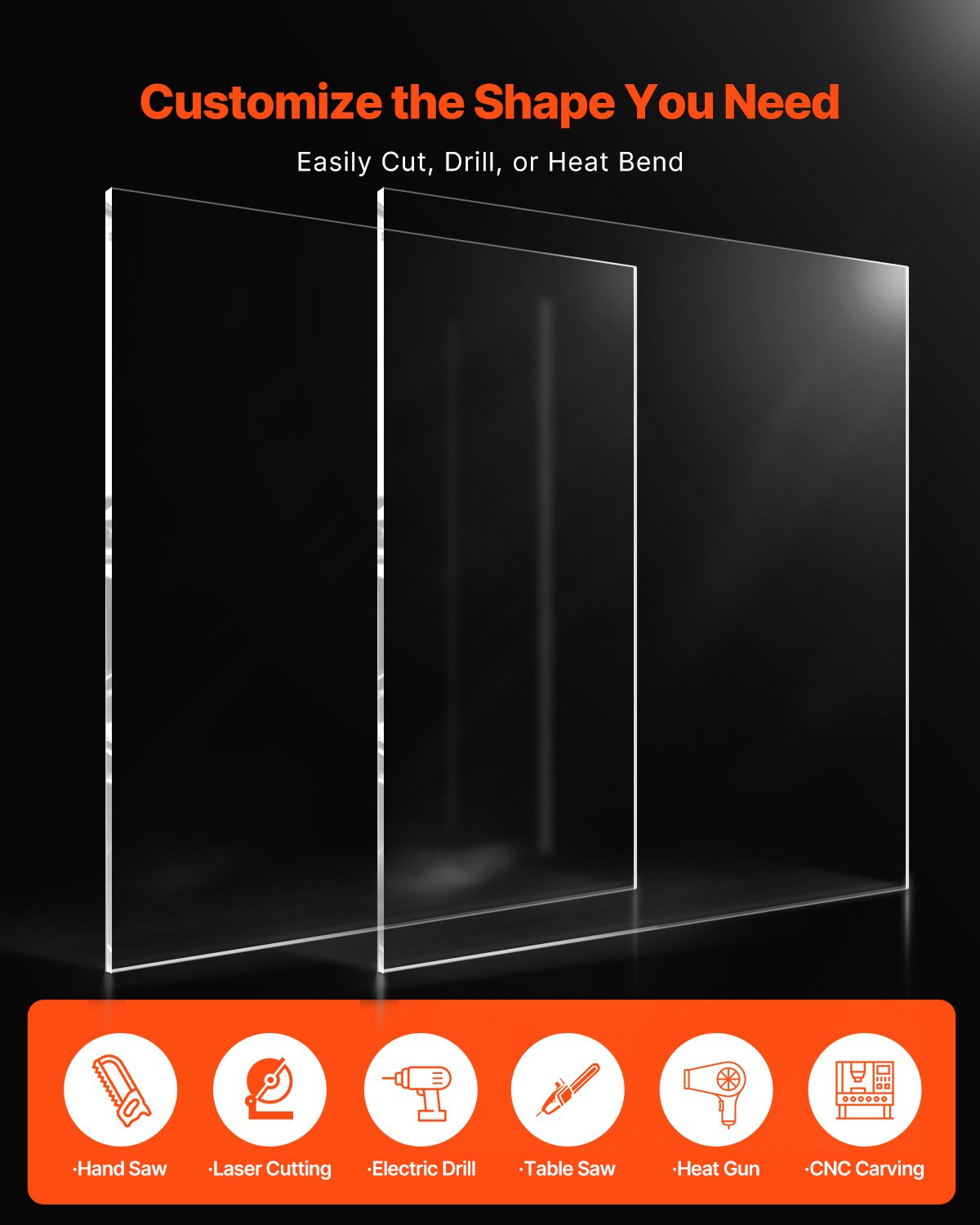 VEVOR 2-Pack Plexiglass Acrylic Sheets 24 x 36 Inch Plastic Sheets 1/4 In Thick