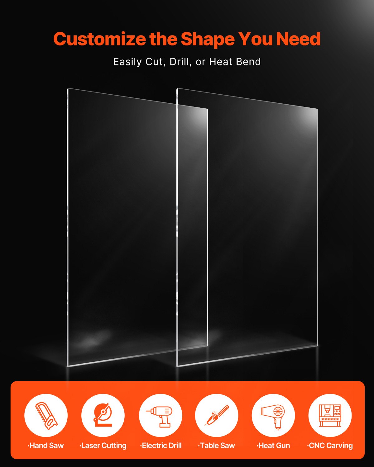 VEVOR 2-Pack Plexiglass Acrylic Sheets 24 x 48 In Plastic Sheets 1/8 In Thick