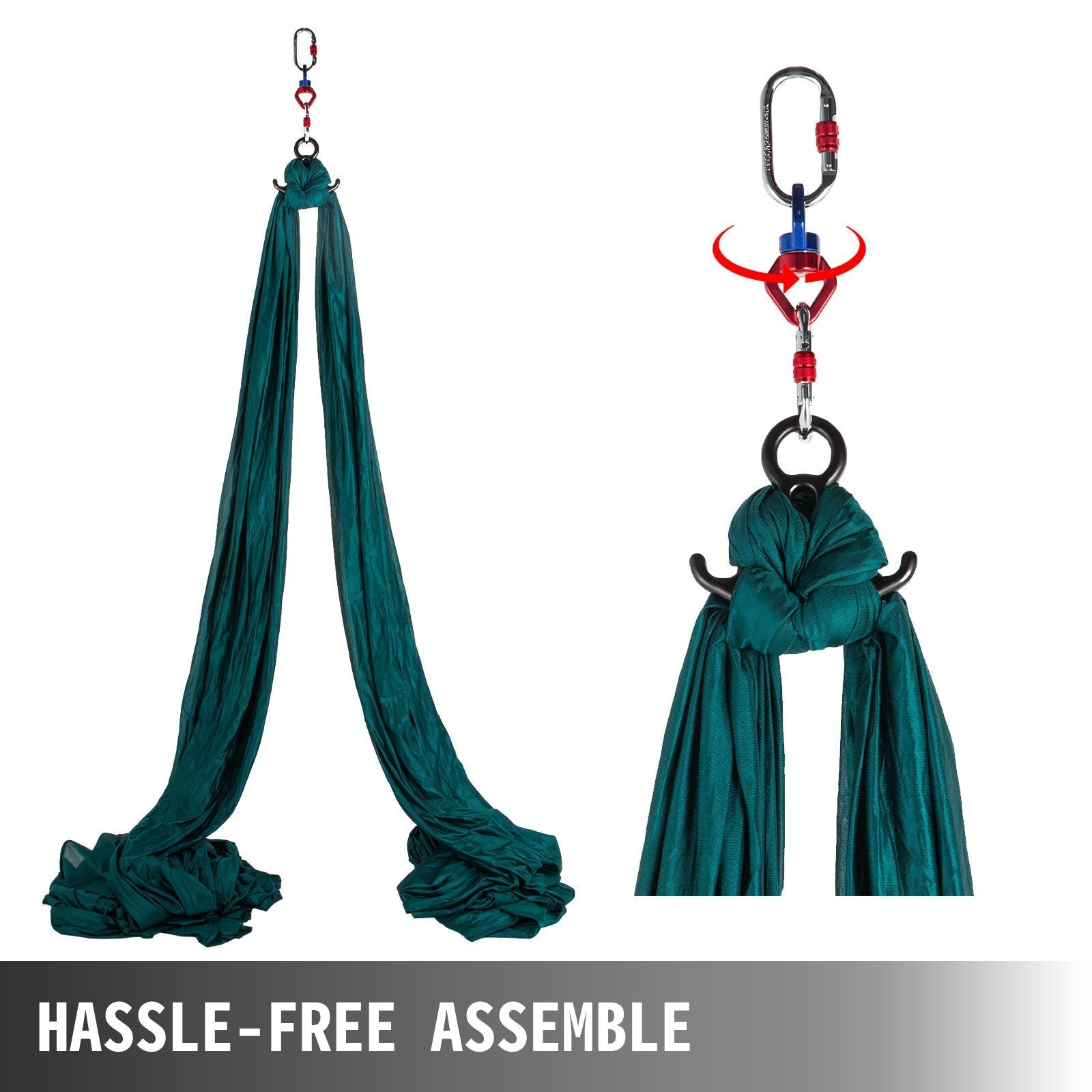 VEVOR Aerial Silk, 11yd 9.2ft Aerial Yoga Swing Set Yoga Hammock Kit - Antigravity Ceiling Hanging Yoga Sling - Carabiners, Daisy Chain, Inversion Swing for Home Outdoor Aerial Dance, Dark Green