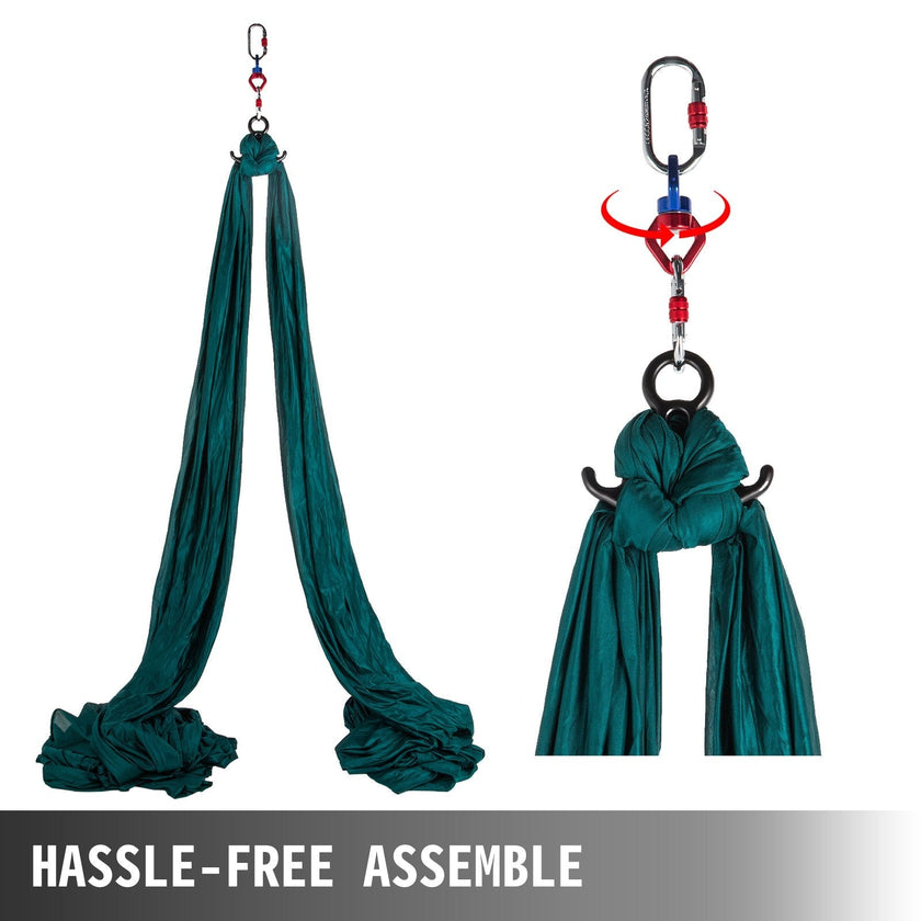 VEVOR Aerial Silk, 11yd 9.2ft Aerial Yoga Swing Set Yoga Hammock Kit - Antigravity Ceiling Hanging Yoga Sling - Carabiners, Daisy Chain, Inversion Swing for Home Outdoor Aerial Dance, Dark Green