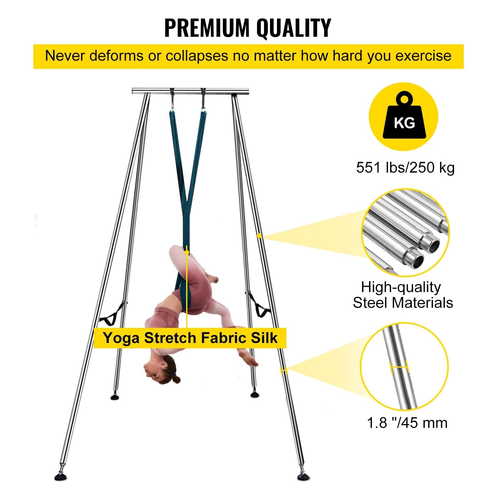 VEVOR Yoga Sling Inversion, 9.6 FT Height Inversion Yoga Swing Stand,Max Capacity 551lbs/250kg Aerial Yoga Frame with 236in/6m Yoga Swing Inversion Sling Body Bundle Safety Belts (Green, 19.6ft)