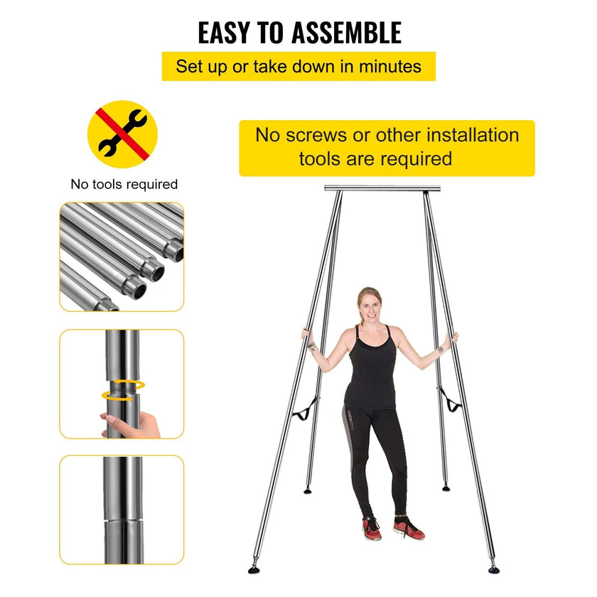 VEVOR Yoga Sling Inversion, 9.6 FT Height Inversion Yoga Swing Stand,Max Capacity 551lbs/250kg Aerial Yoga Frame with 236in/6m Yoga Swing Inversion Sling Body Bundle Safety Belts (Green, 19.6ft)
